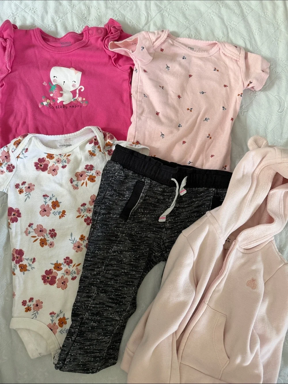 Carter's Girls Pink Floral & Heathered Black Mix 5-Piece Outfit Set 9-12 months